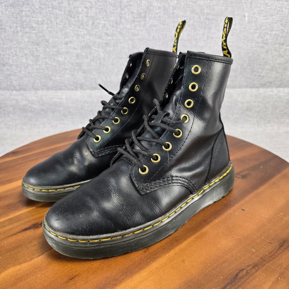 Dr. Martens Zavala Black Leather Combat Boots Gold Eyelets Womens 8 UK 6 EU 39 - Picture 3 of 12